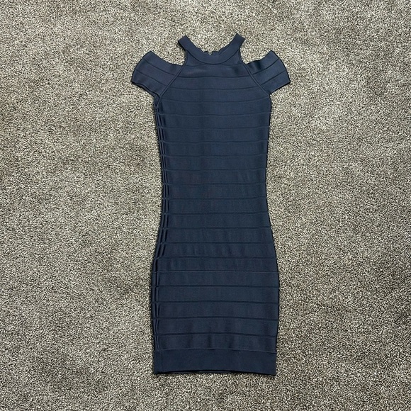 French connection size 2 bandage dress body con gray cap sleeve high neck banded - Picture 1 of 7